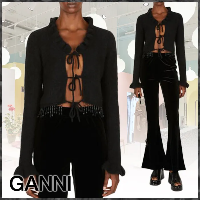 Ganni  |Casual Style Nylon Street Style Long Sleeves Cardigans