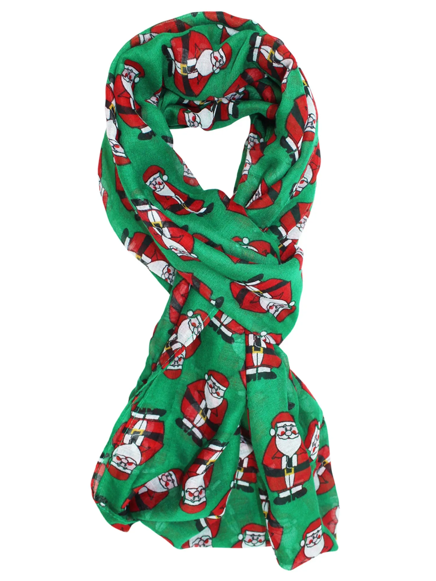 Green & Red Chubby Santa Christmas Circle Infinity Scarf