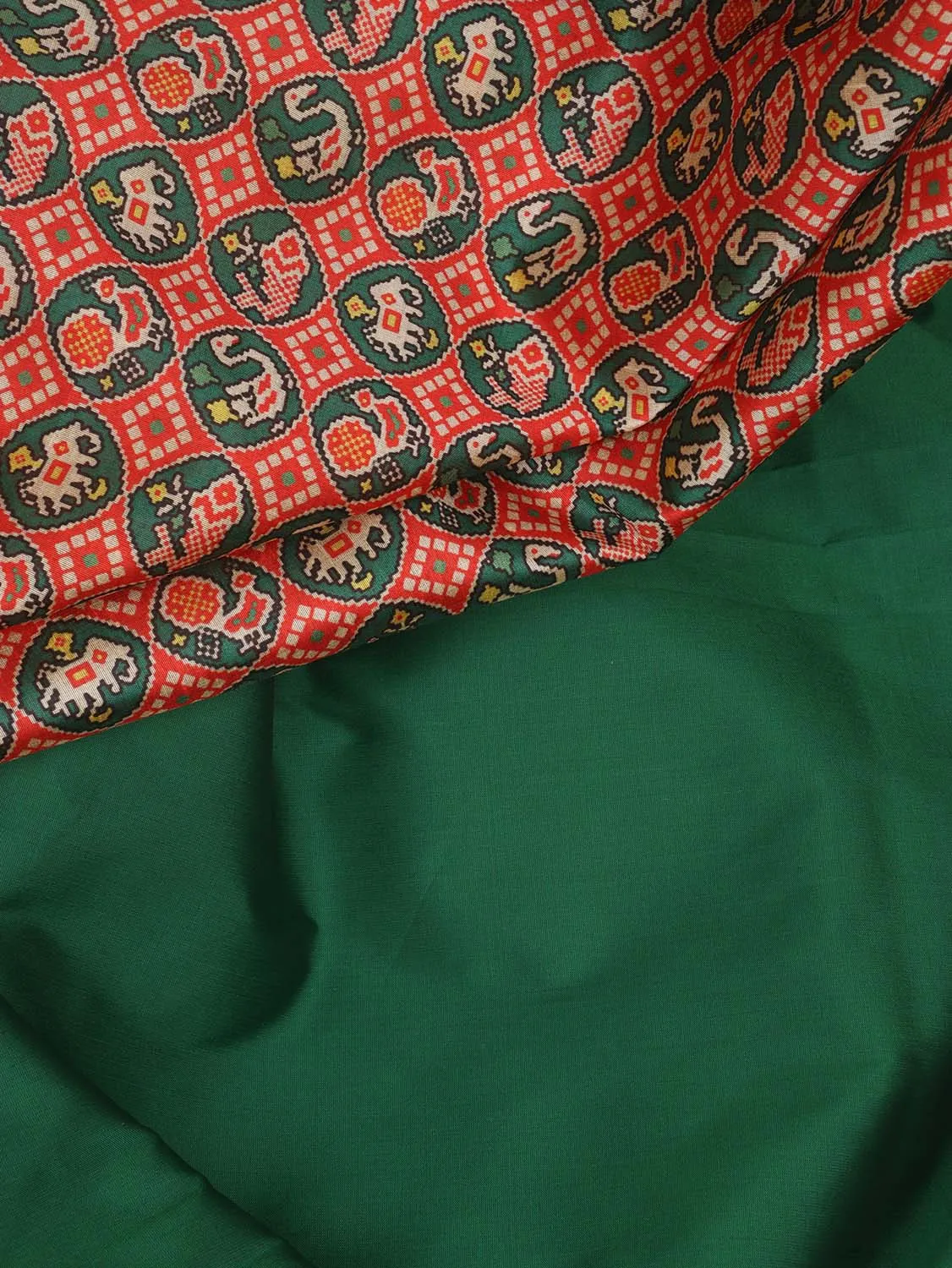 Green Plain Silk Suit With Digital Printed Patola Design Tussar Silk Dupatta