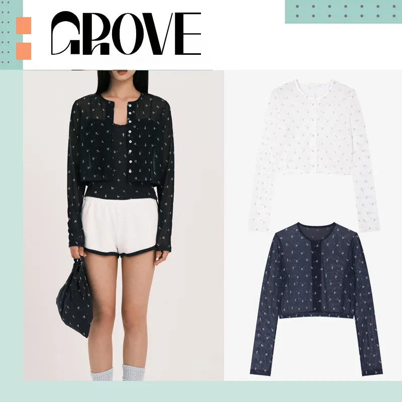 GROVE  |Flower Patterns Casual Style Street Style Long Sleeves