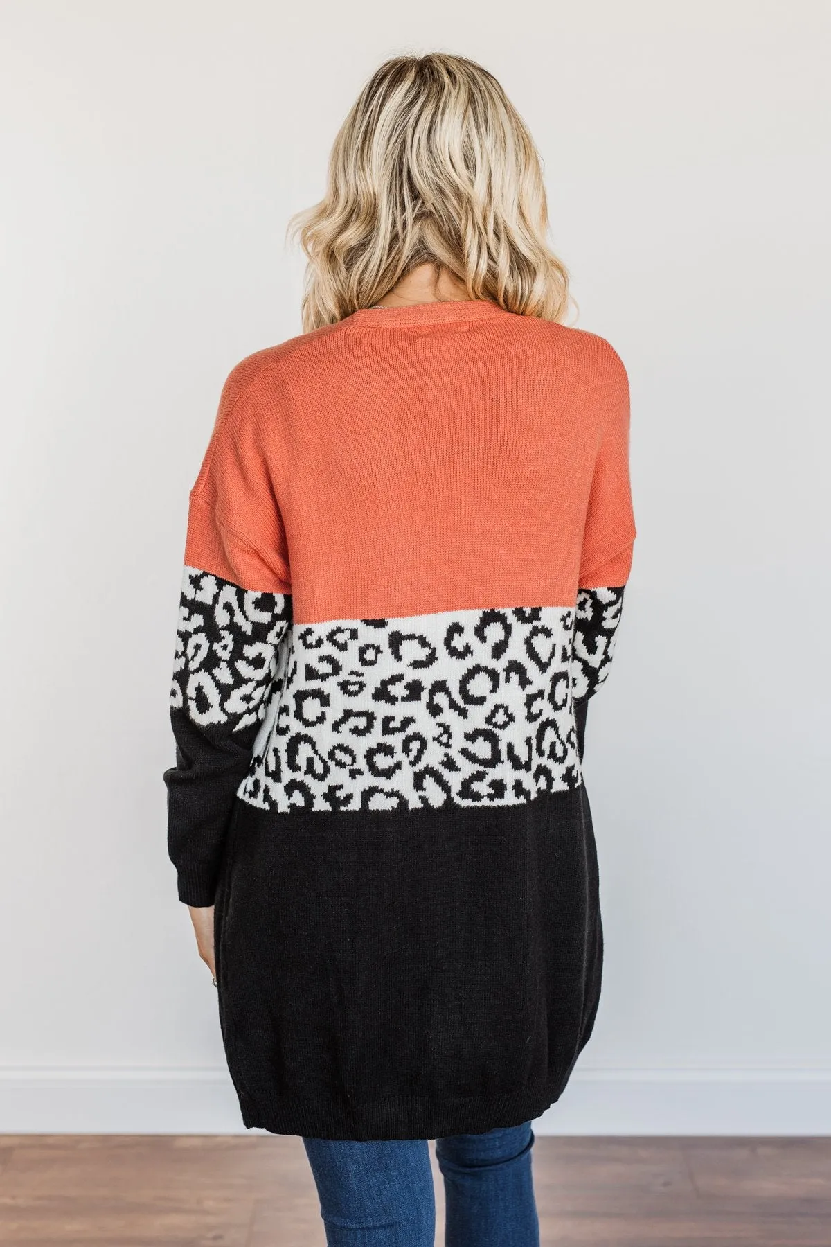 Grow Wild Color Block Cardigan- Coral, Black, & Off-White