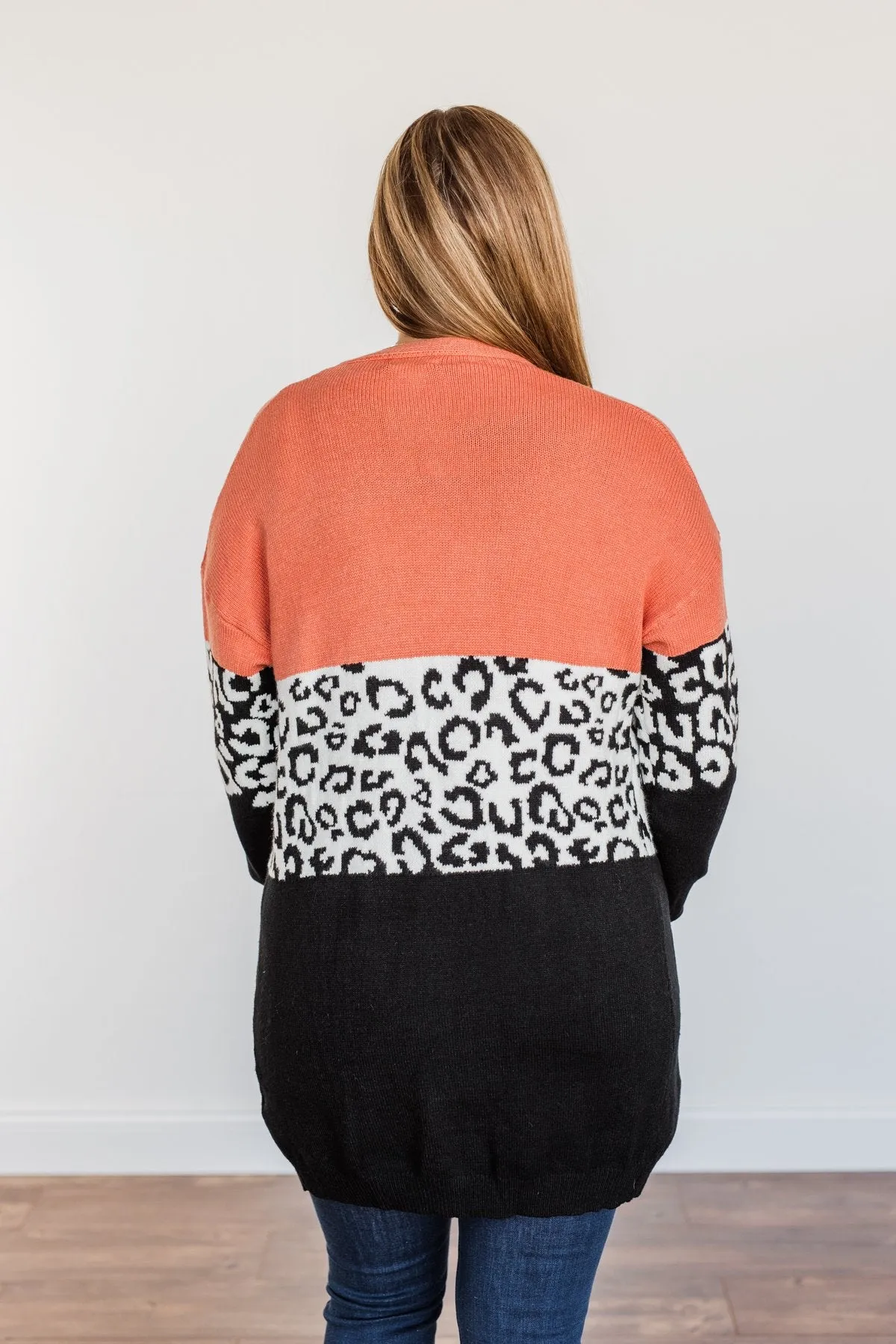 Grow Wild Color Block Cardigan- Coral, Black, & Off-White