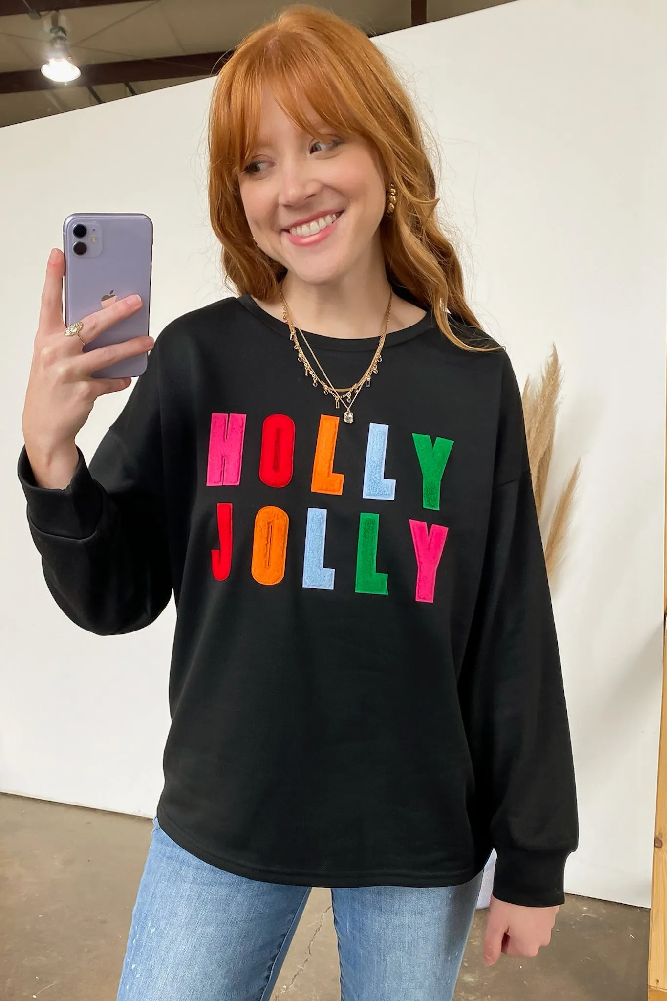 Holly Jolly French Terry Oversized Pullover - FINAL SALE