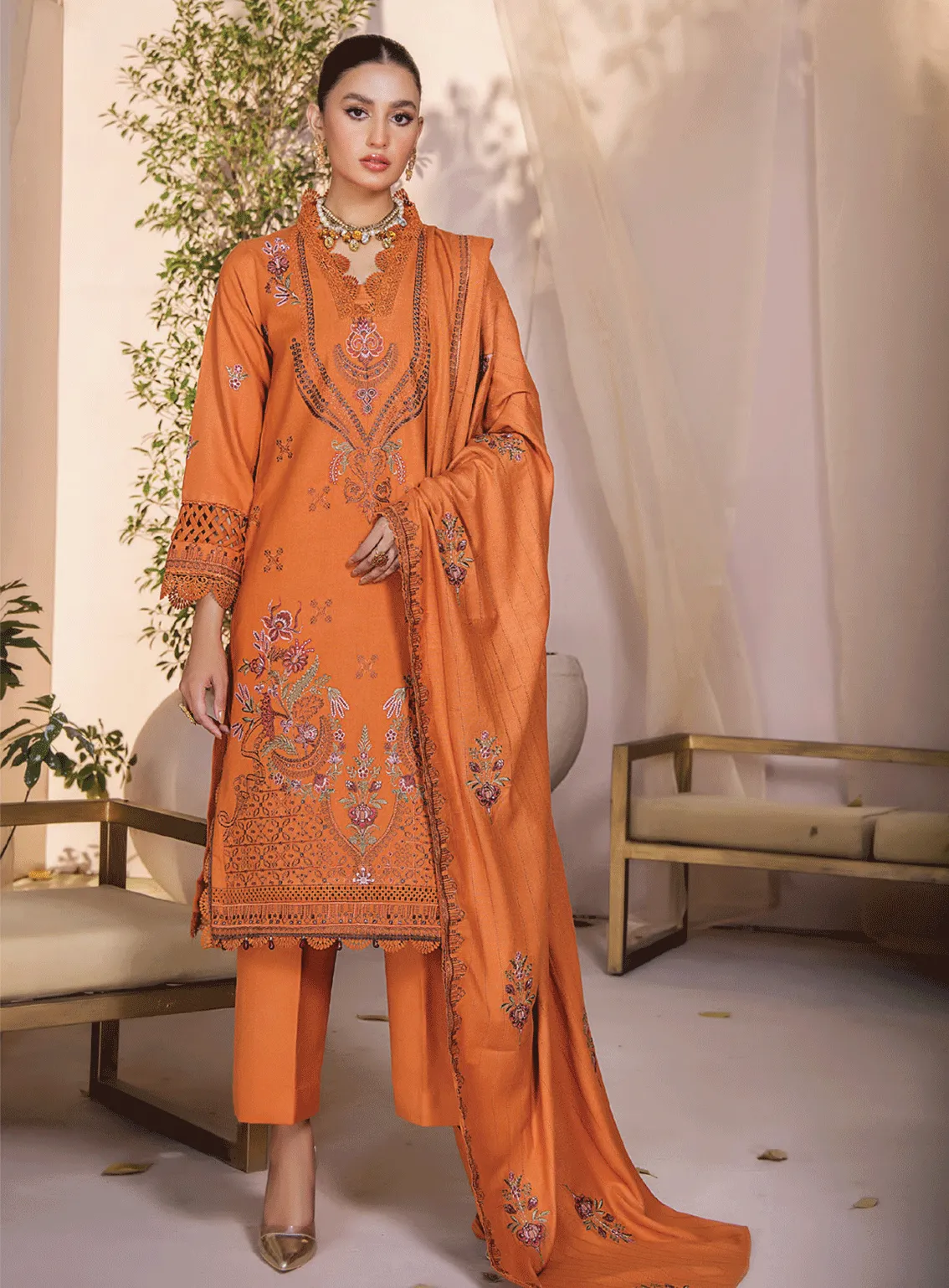 Jahan E Sukan By Humdum Embroidered Peach Unstitched 3 Piece Suit - HD23JS 09