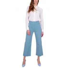 JEANS FLARED IN DRILL DI COTONE, AZZURRO