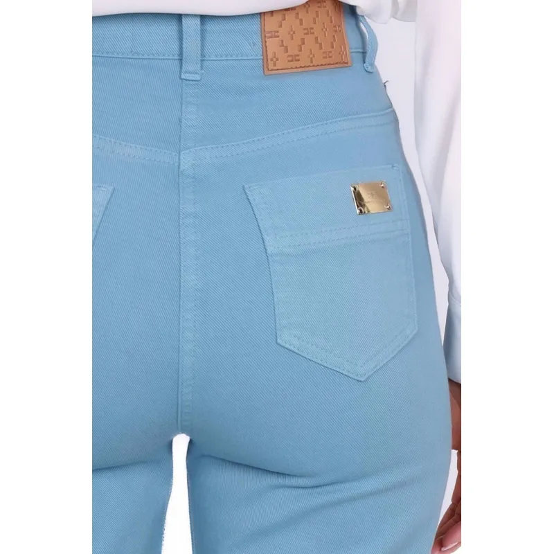 JEANS FLARED IN DRILL DI COTONE, AZZURRO