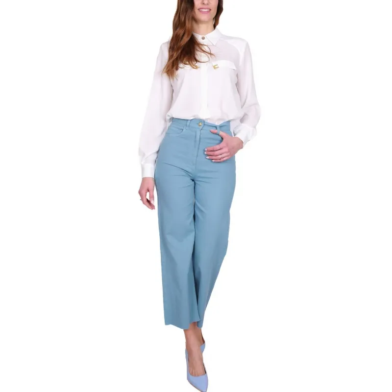 JEANS FLARED IN DRILL DI COTONE, AZZURRO