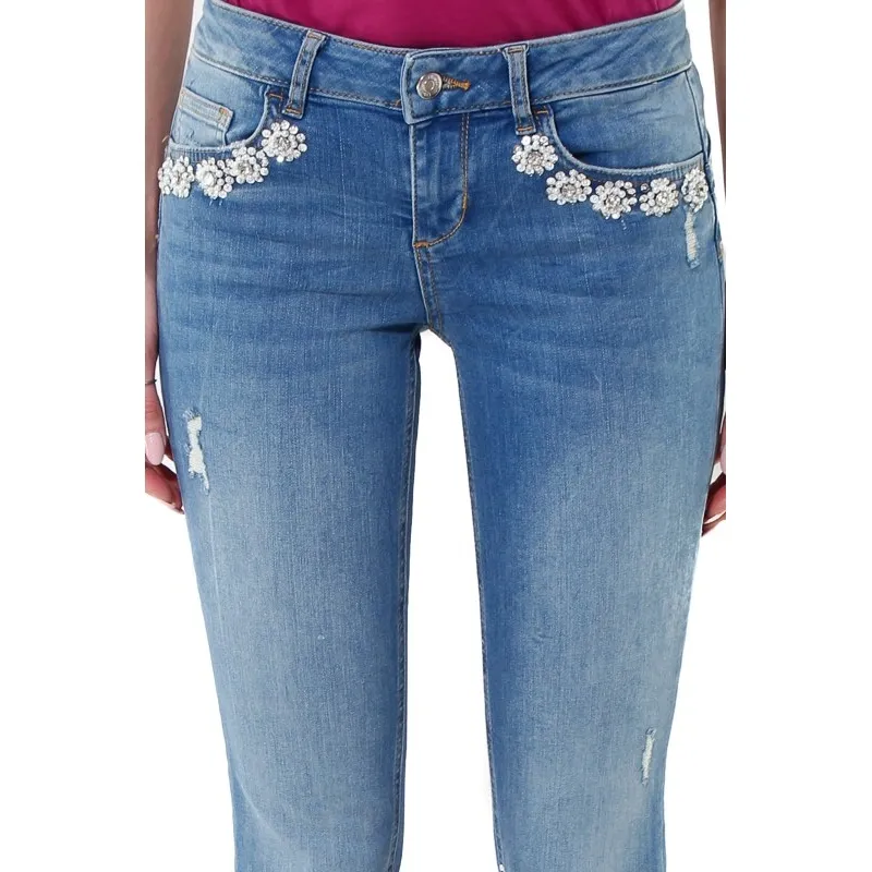 JEANS SLIM CON APPLICAZIONI GIOIELLO, BLU