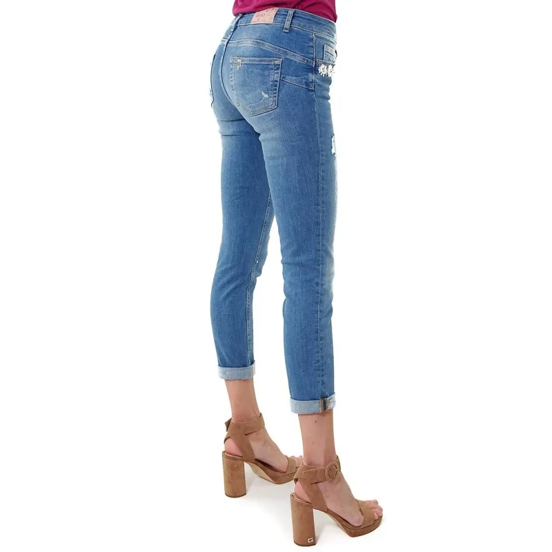 JEANS SLIM CON APPLICAZIONI GIOIELLO, BLU