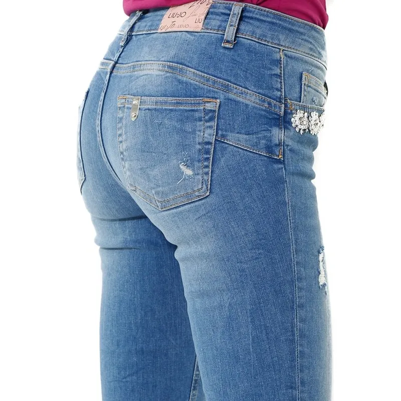 JEANS SLIM CON APPLICAZIONI GIOIELLO, BLU