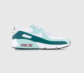 Kids Nike Air Max 90 Gs White White Jade Ice Geode Teal Uk Size 5.5