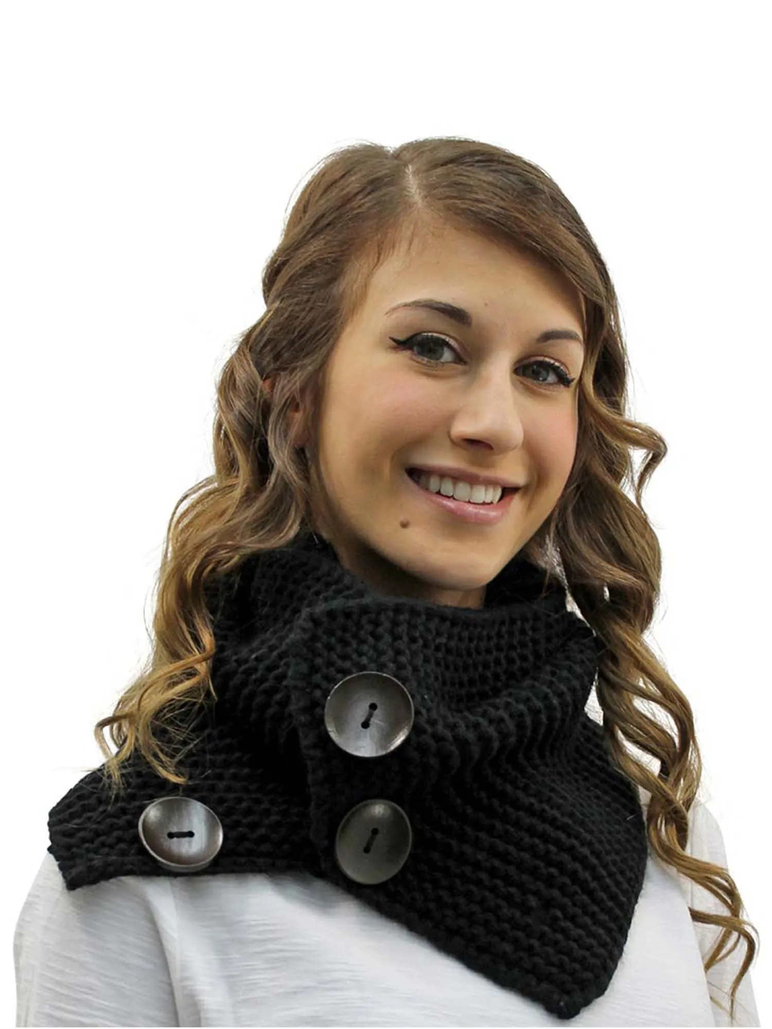 Knit Neck Warmer Winter Scarf With Button