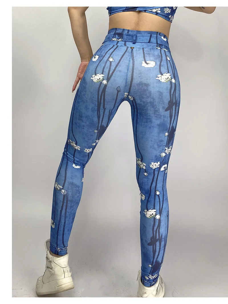 La Fitwear Legging Belt Fake Me Blue  with Flower