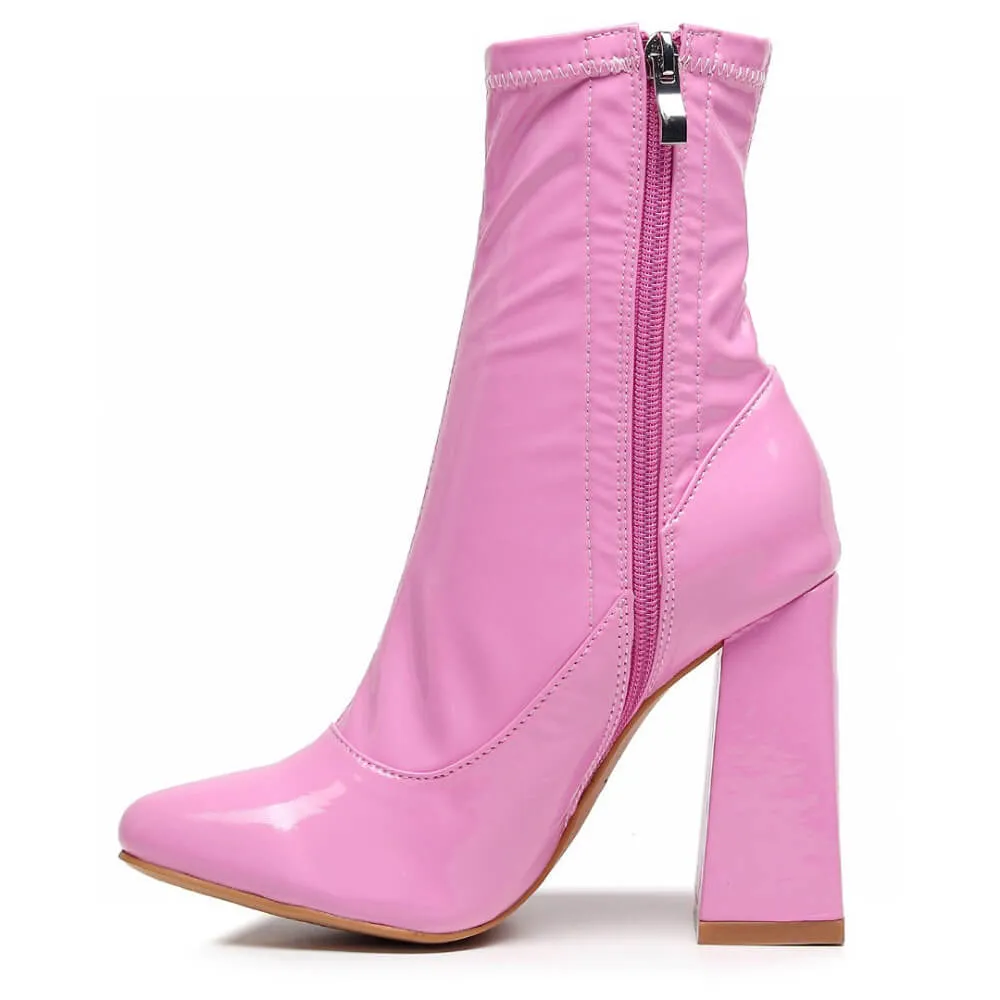 La Gogo Ankle Boot - Pink Wet Look - Street Sole