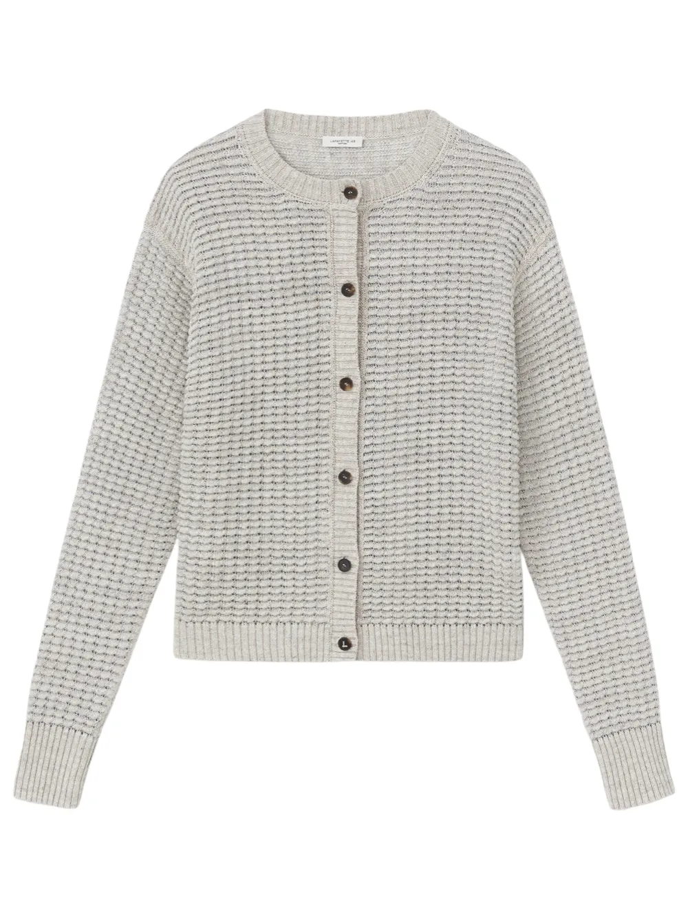 Lafayette 148 Textured Stitch Crewneck Cardigan in Smoked Taupe