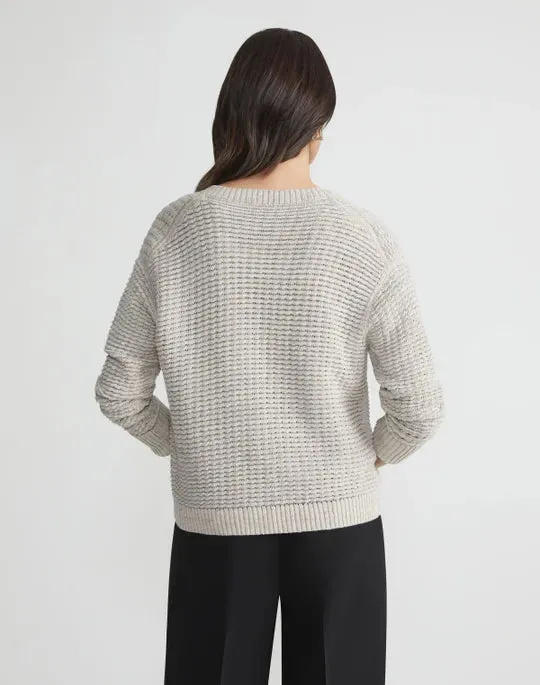 Lafayette 148 Textured Stitch Crewneck Cardigan in Smoked Taupe