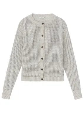 Lafayette 148 Textured Stitch Crewneck Cardigan in Smoked Taupe