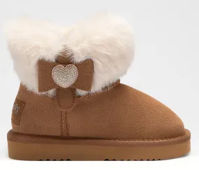 LELLI KELLY GIRLS LK 2264 OLIVIA  DECORATIVE HEART SUEDE FUR BOOTS MARRONE