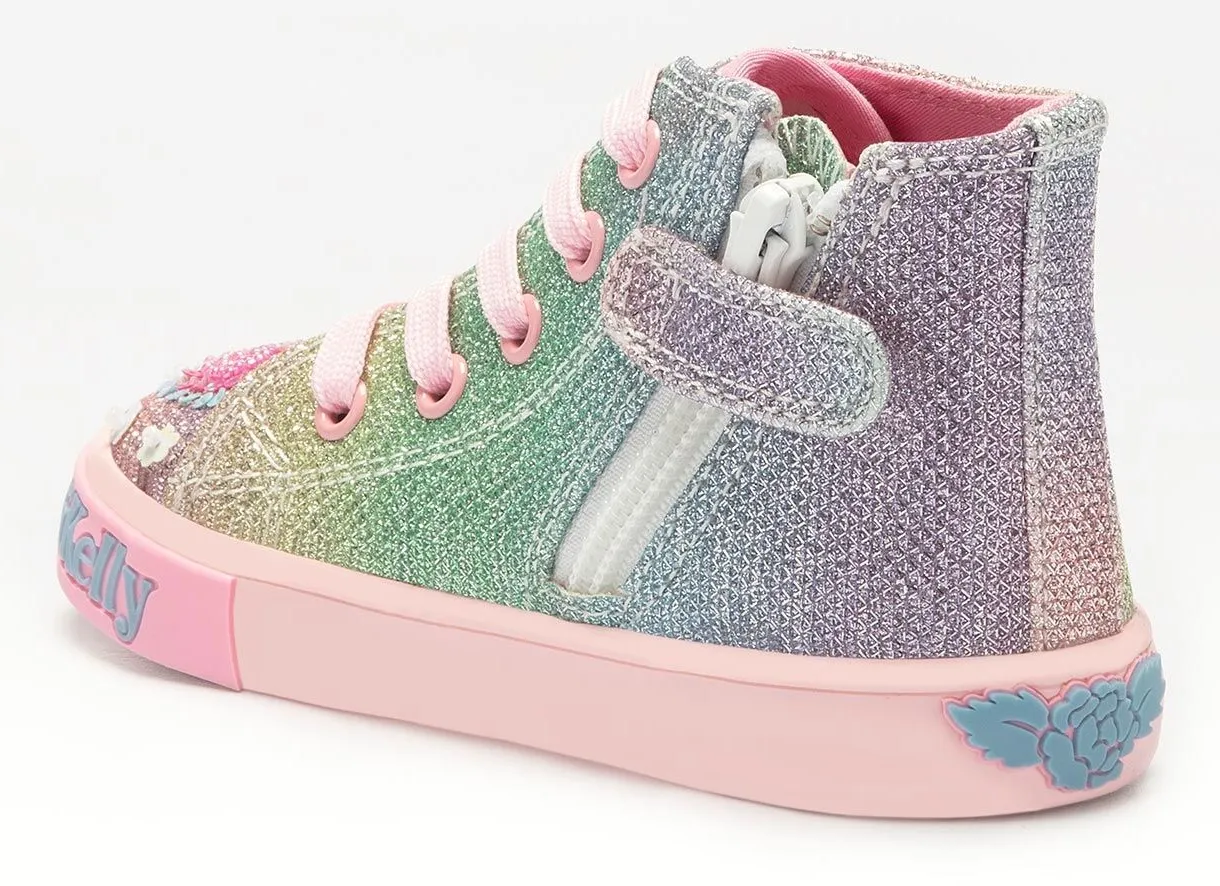 Lelli Kelly LK 3477 Love Multi Glitter Rainbow Sparkle Baby Boots HI-Top