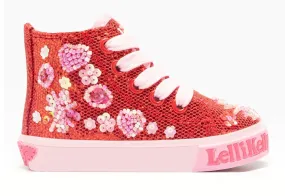 Lelli Kelly LK 3859 Dafne Red Glitter Fur Lined Baby Boots HI-Top