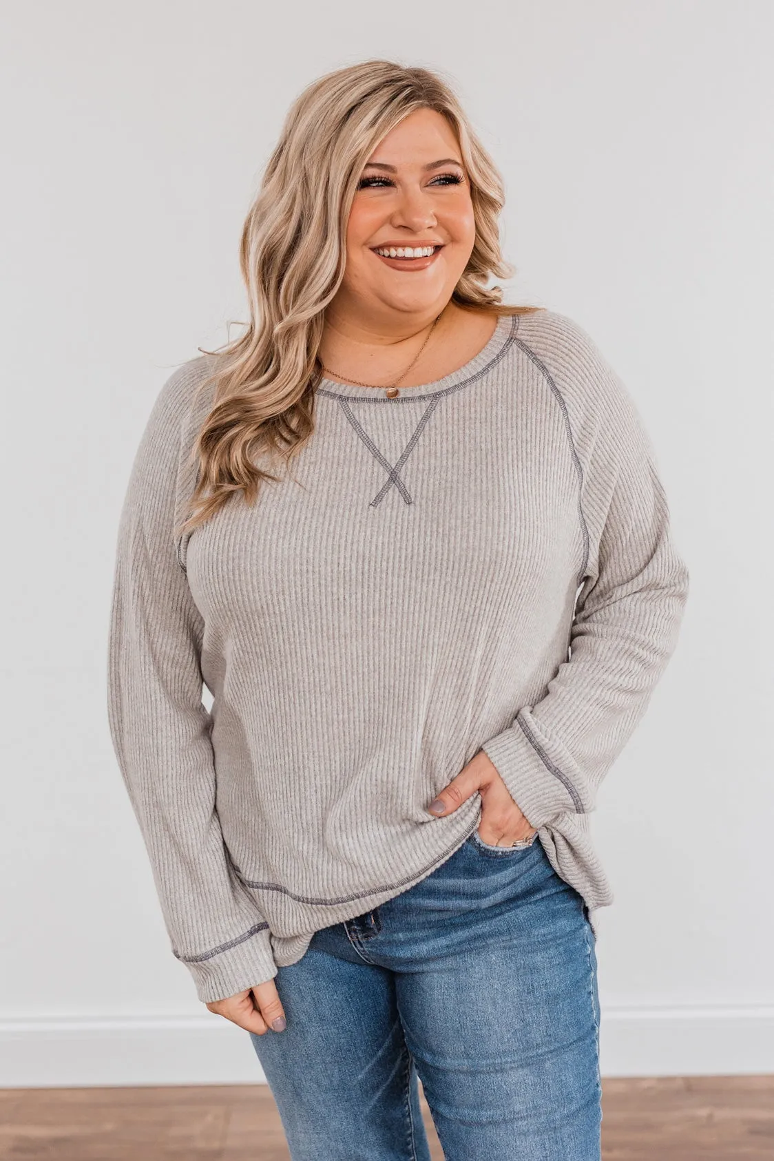 Life Is Calling Long Sleeve Top- Grey