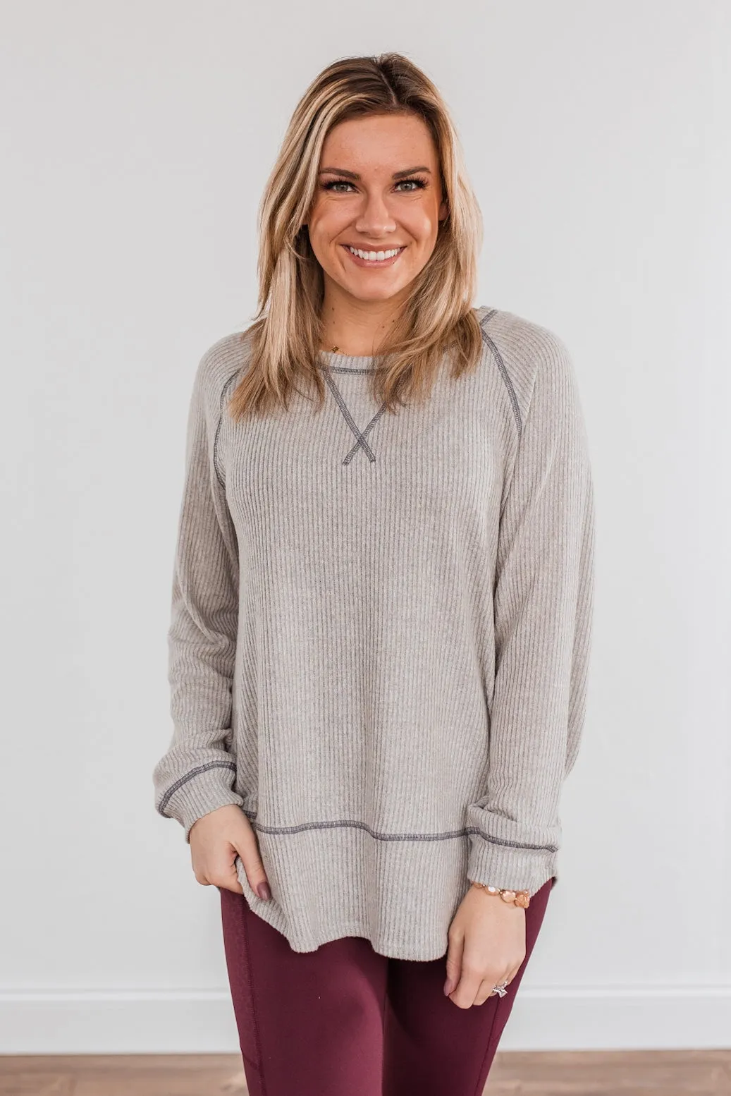 Life Is Calling Long Sleeve Top- Grey