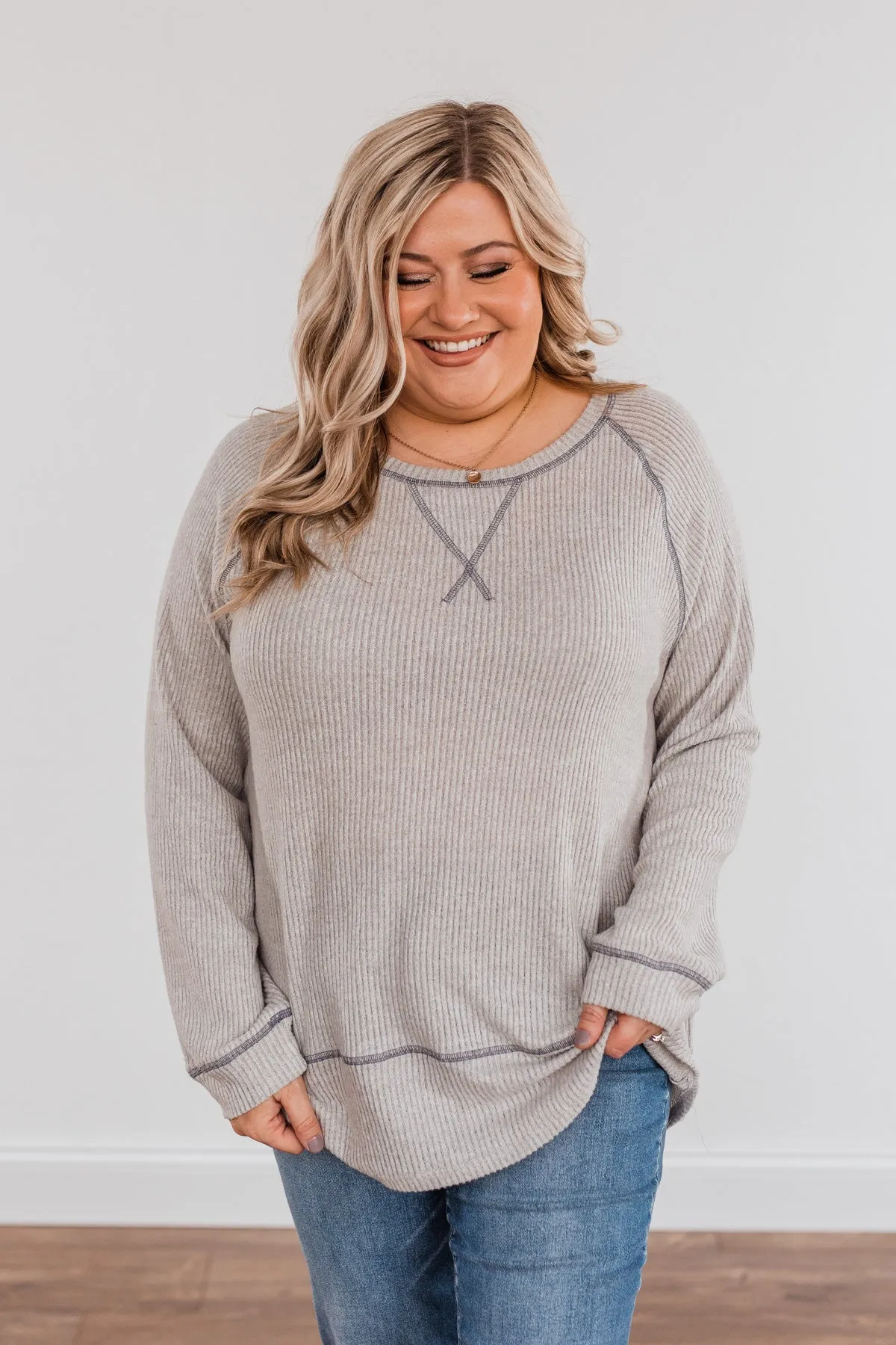 Life Is Calling Long Sleeve Top- Grey