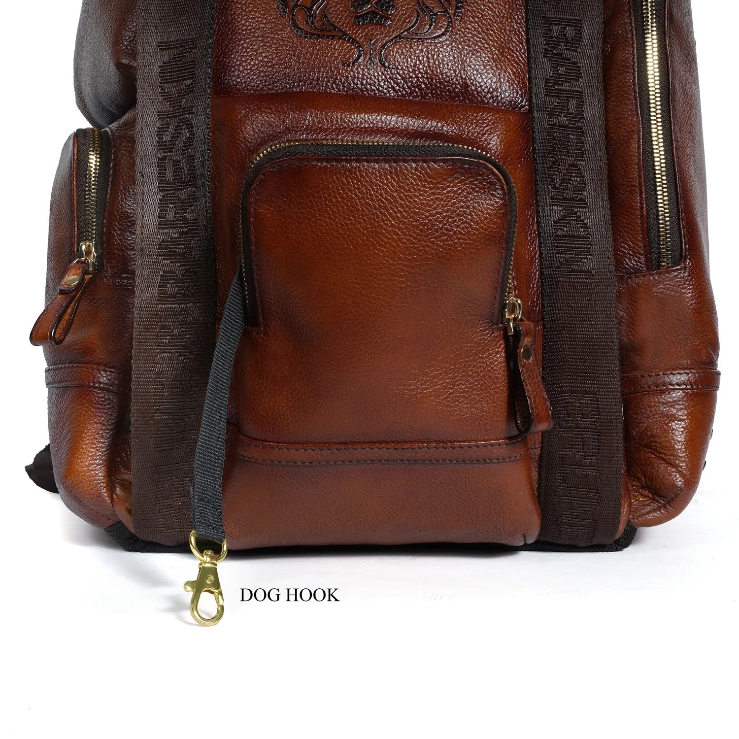 Light Weight Knitted Branded Strap Tan Backpack