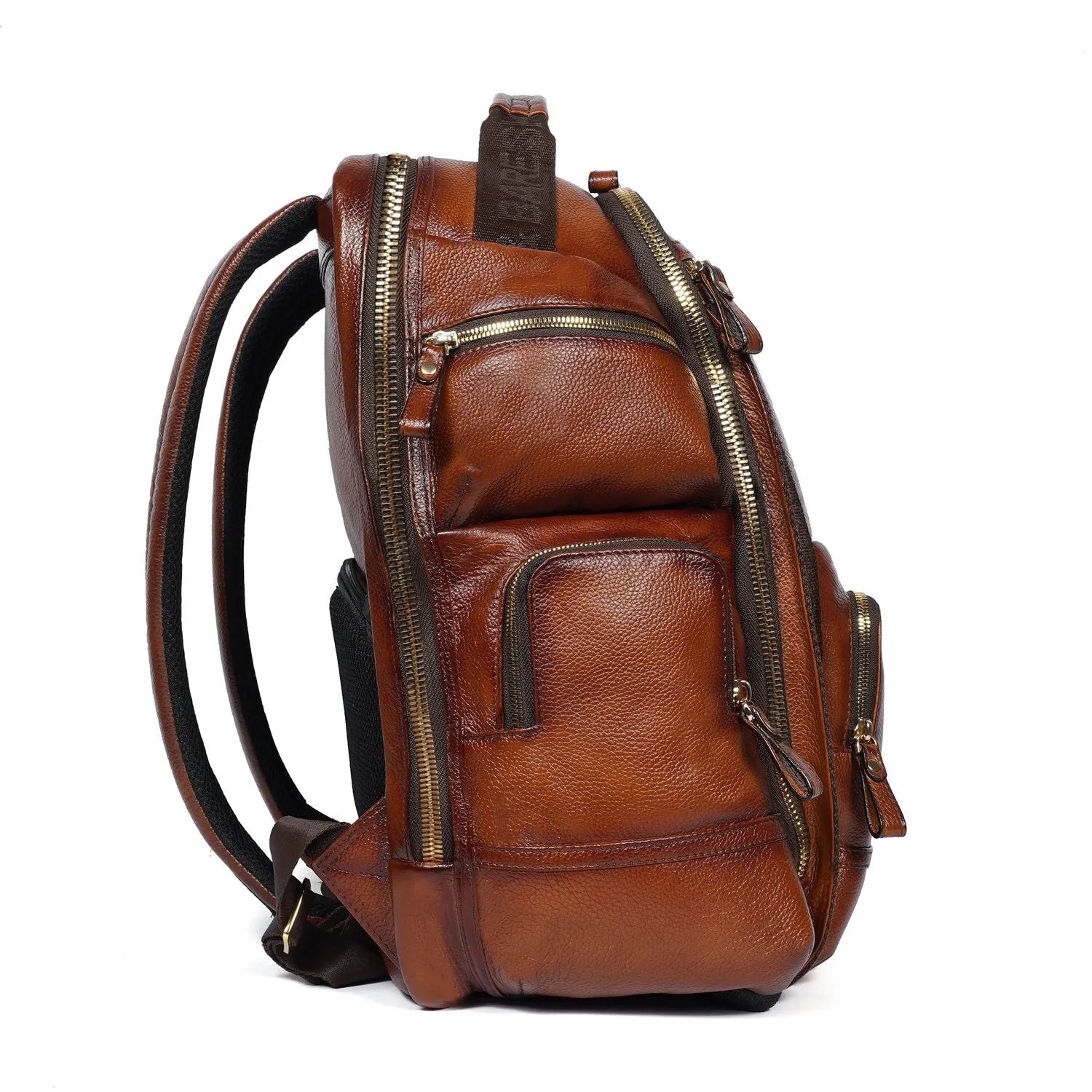 Light Weight Knitted Branded Strap Tan Backpack