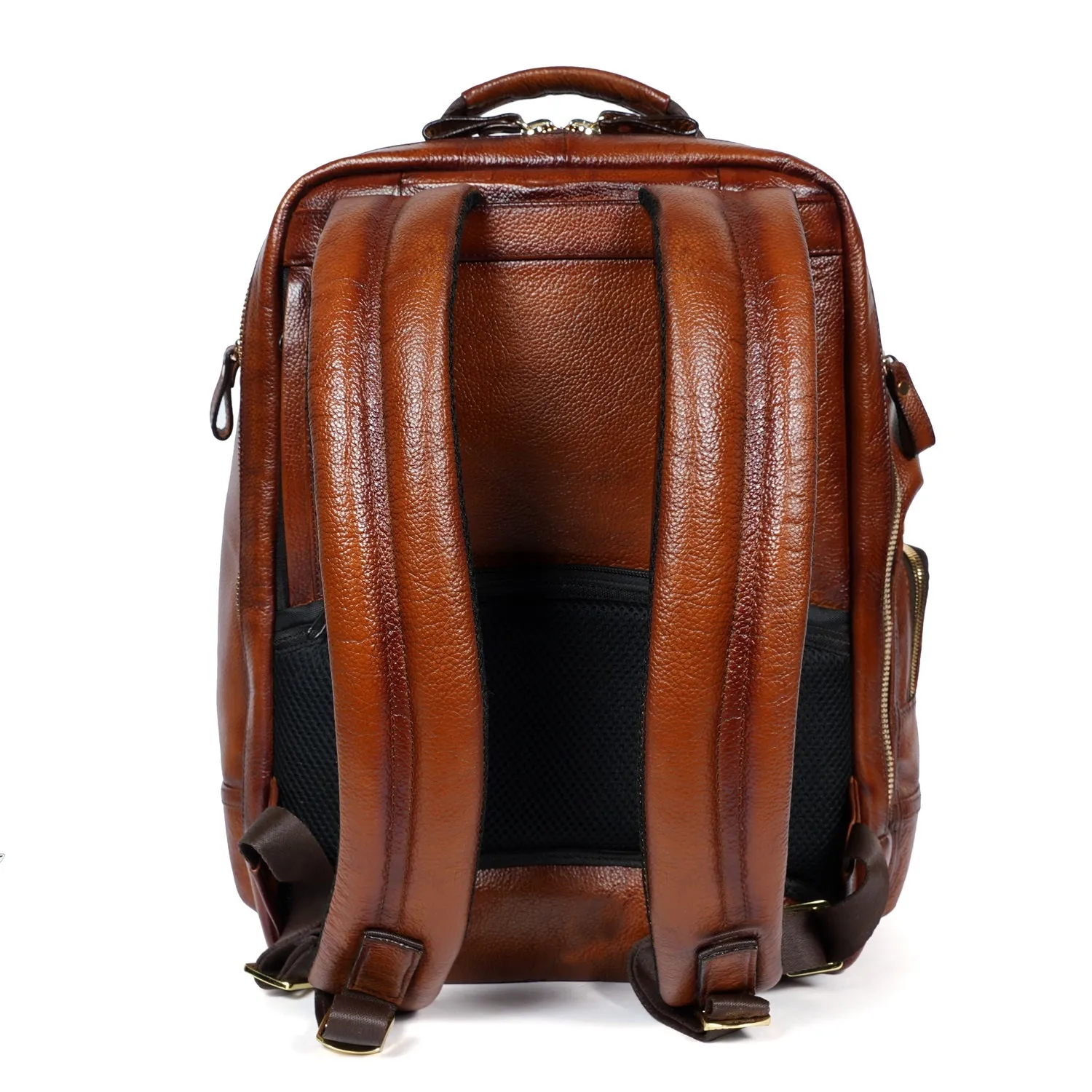 Light Weight Knitted Branded Strap Tan Backpack