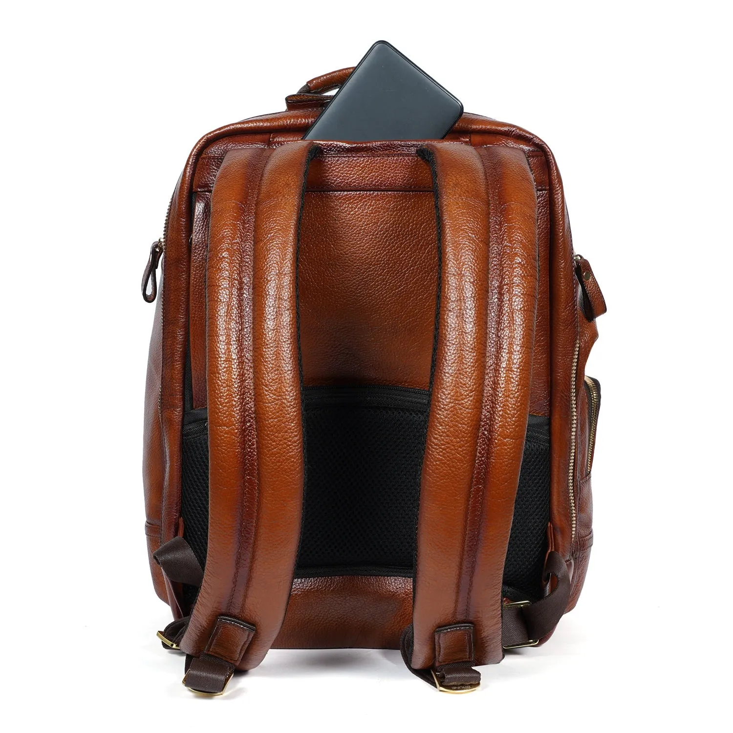 Light Weight Knitted Branded Strap Tan Backpack