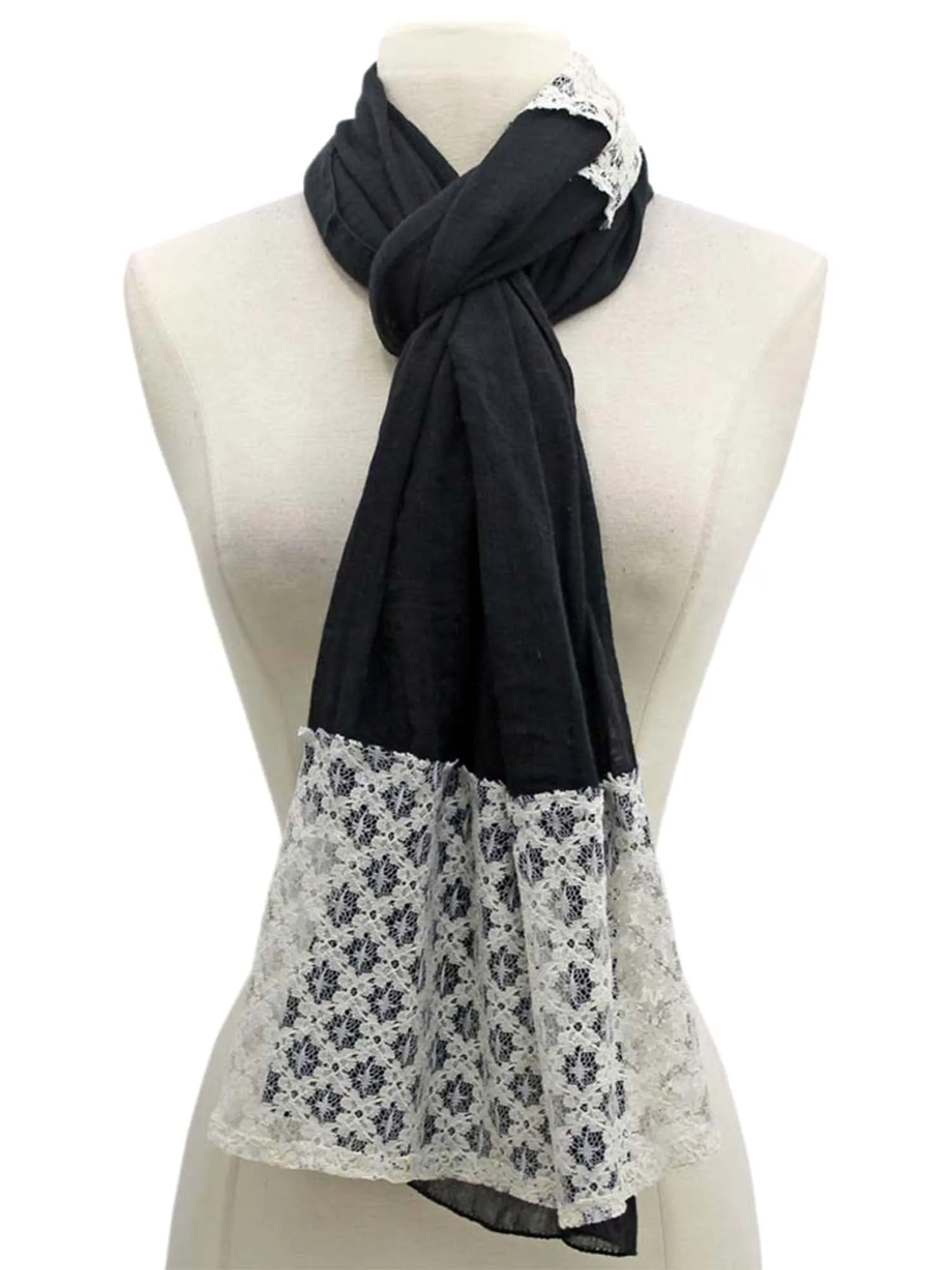 Lightweight Solid Gauze & Lace Scarf