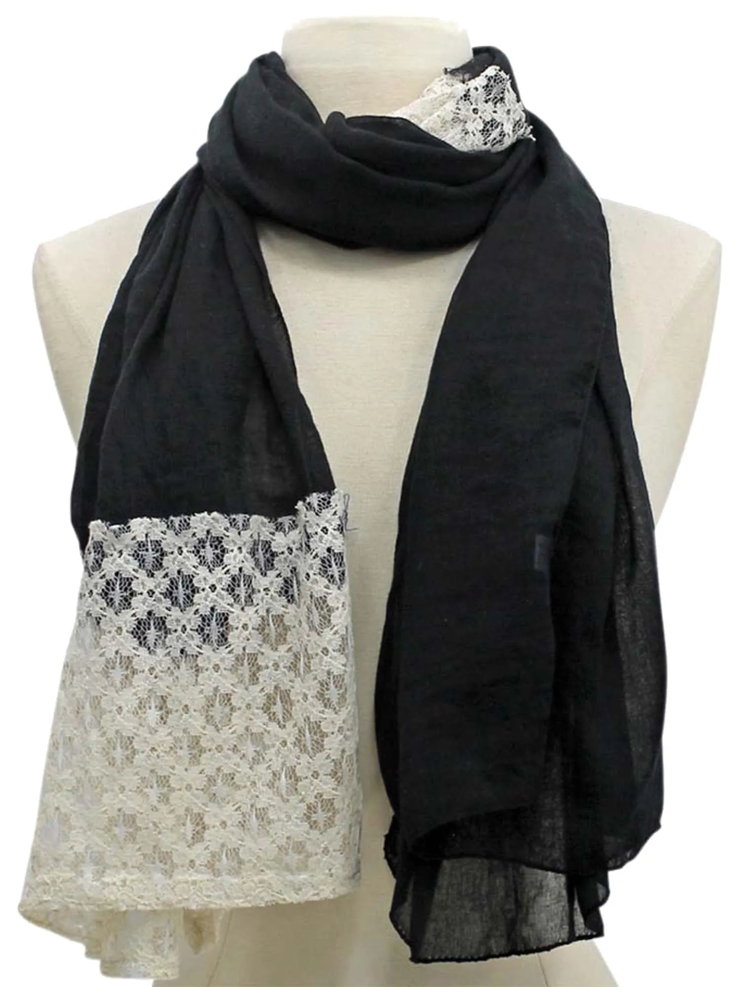 Lightweight Solid Gauze & Lace Scarf