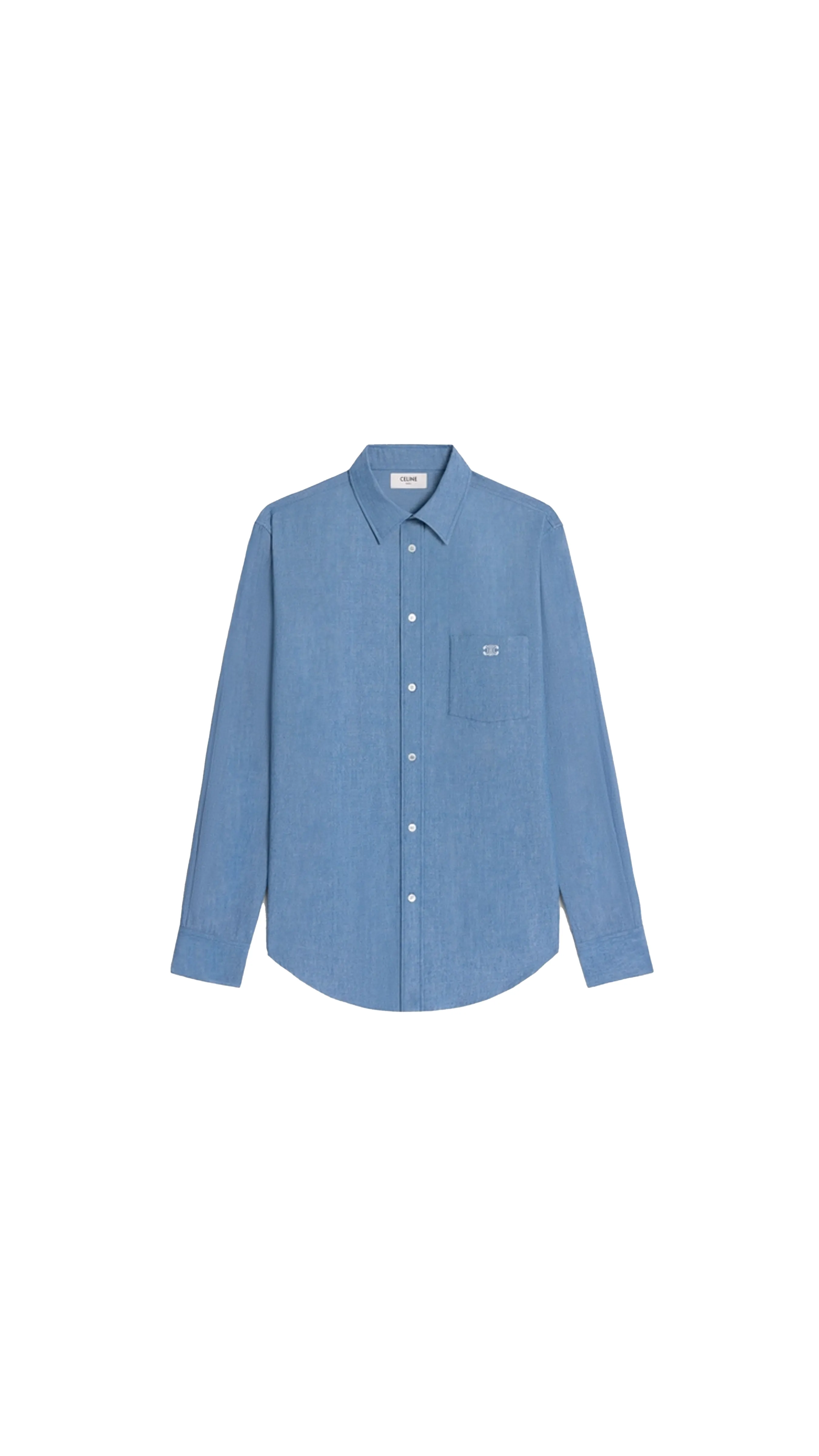 Loose Shirt In Chambray Cotton - Indigo Rinse