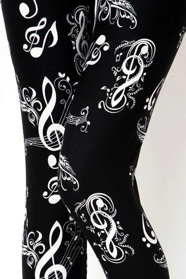 Lovely Music Note Print Soft Leggings