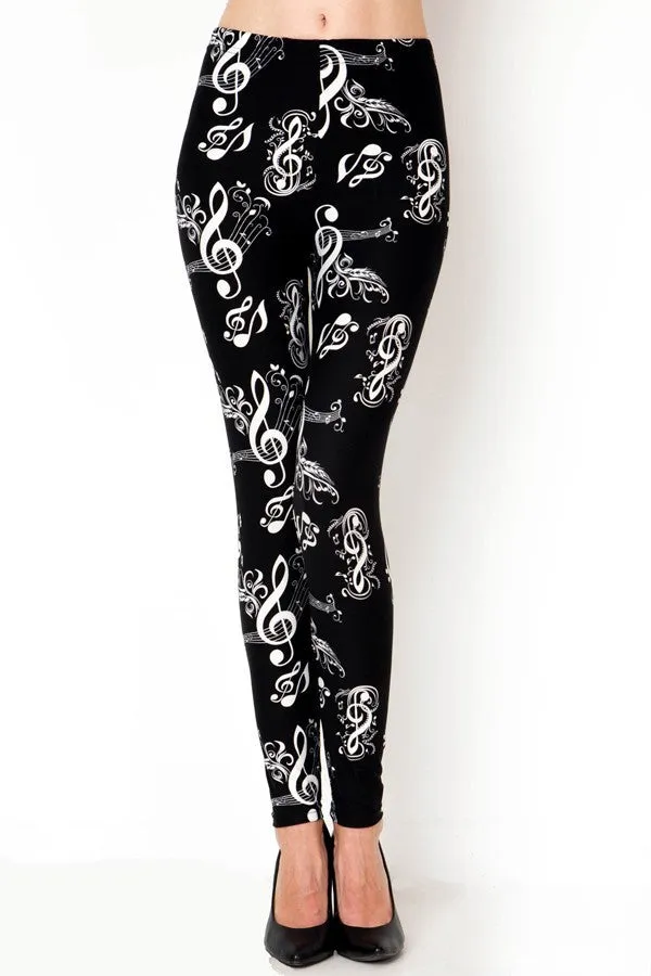 Lovely Music Note Print Soft Leggings