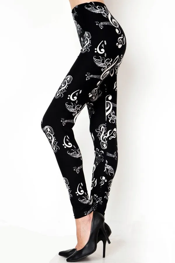 Lovely Music Note Print Soft Leggings