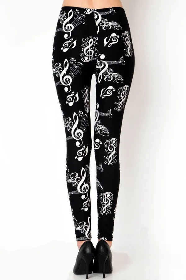 Lovely Music Note Print Soft Leggings