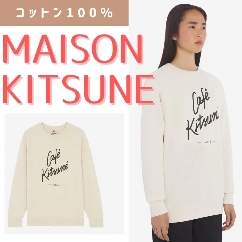 MAISON KITSUNE  |Crew Neck Rib Long Sleeves Plain Cotton Logo