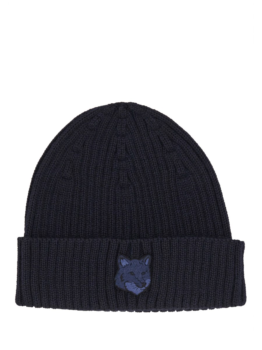 MAISON KITSUNÉ    RIBBED WOOL BEANIE HAT WITH FOX HEAD