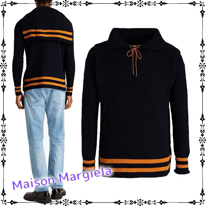 Maison Margiela  |Wool Bi-color Long Sleeves V-neck & Crew neck