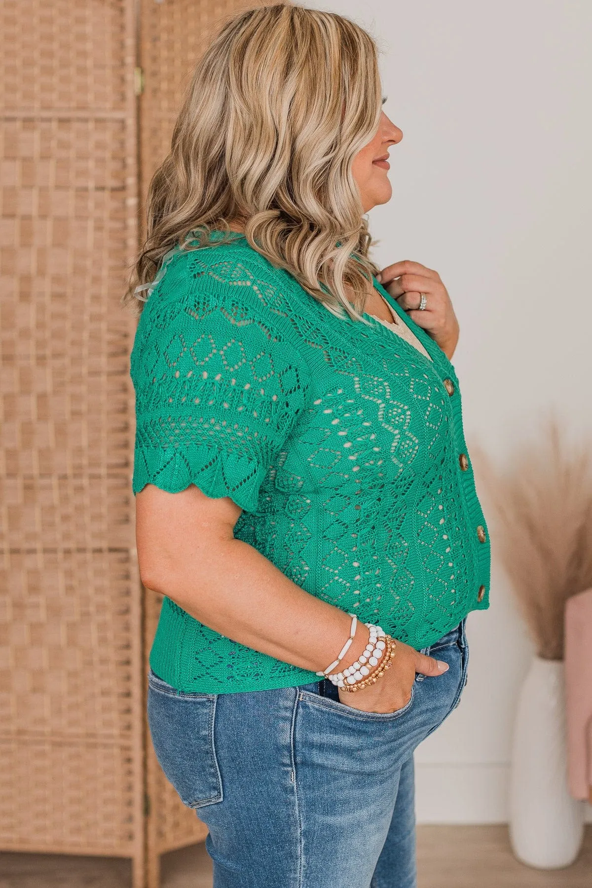 Make A Memory Half Sleeve Knit Cardigan- Emerald Green