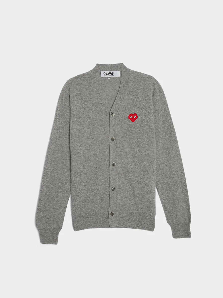 Men Red Heart Cardigan Light Grey, Light Grey