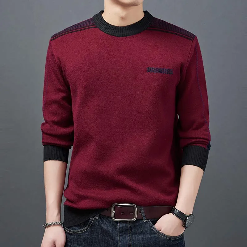 Men's Winter Coarse Wool Knitted O-Neck Long Sleeve Jersey Pullover