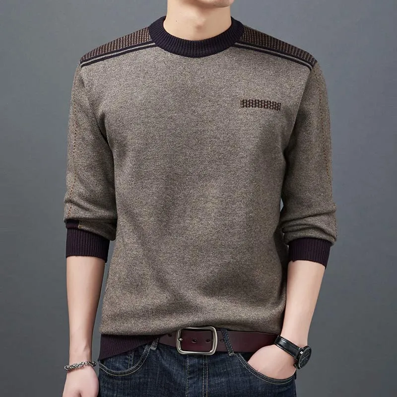 Men's Winter Coarse Wool Knitted O-Neck Long Sleeve Jersey Pullover