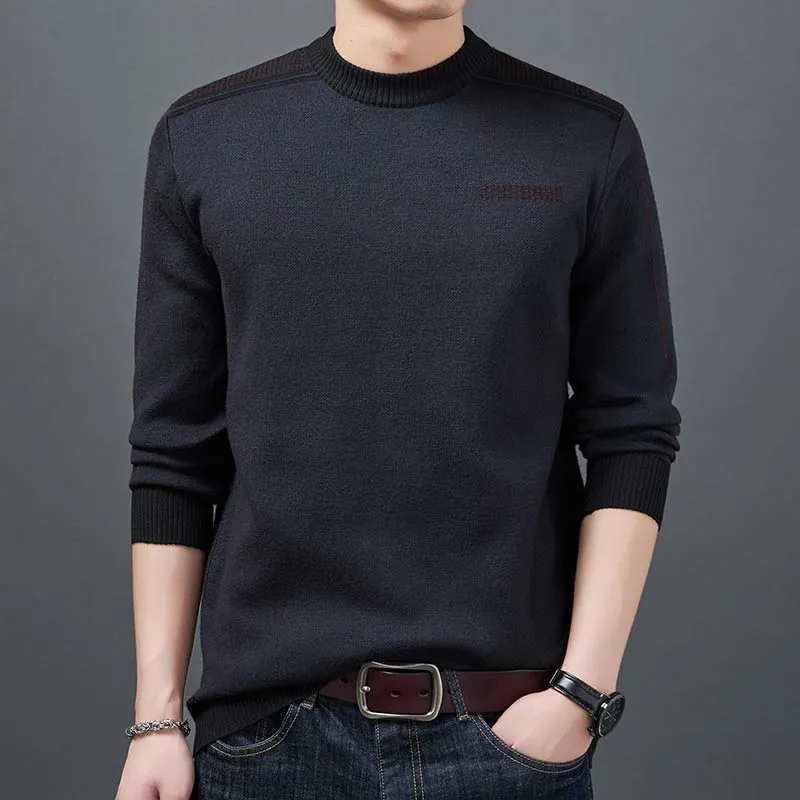 Men's Winter Coarse Wool Knitted O-Neck Long Sleeve Jersey Pullover