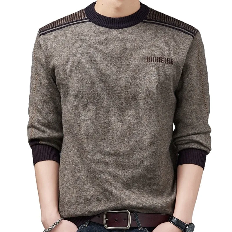 Men's Winter Coarse Wool Knitted O-Neck Long Sleeve Jersey Pullover