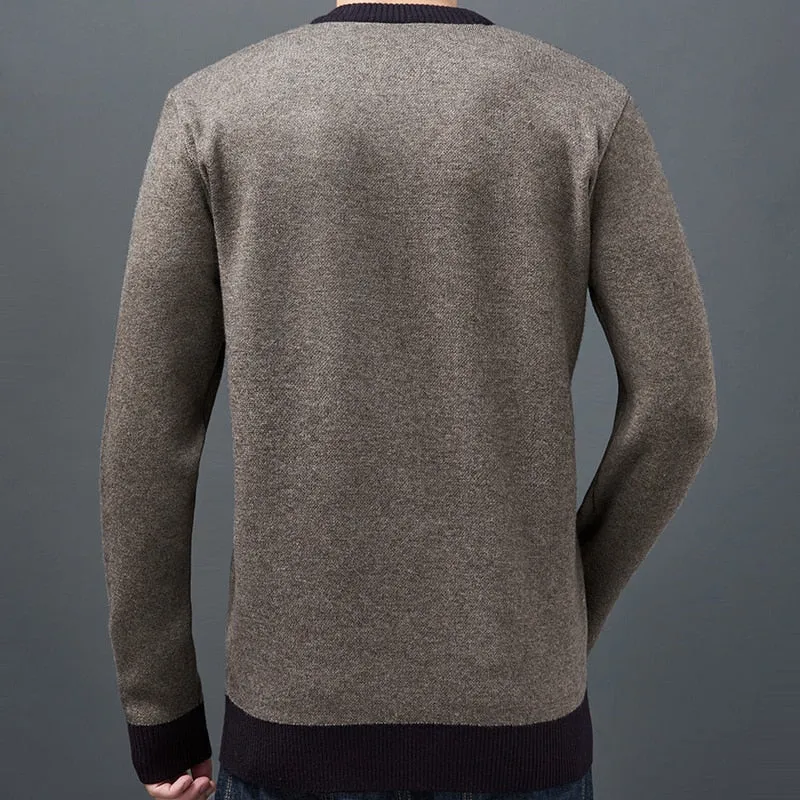 Men's Winter Coarse Wool Knitted O-Neck Long Sleeve Jersey Pullover