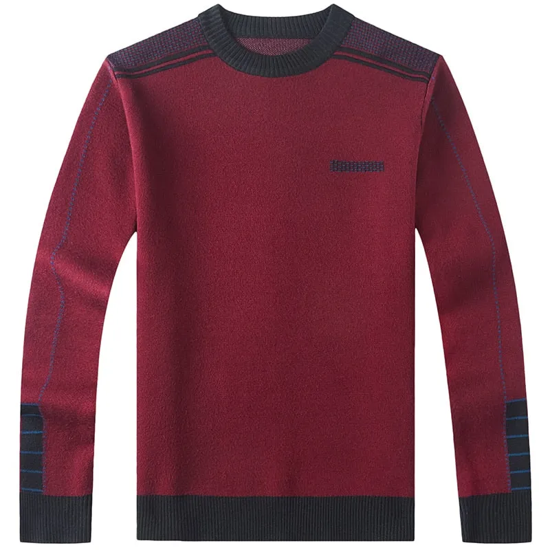 Men's Winter Coarse Wool Knitted O-Neck Long Sleeve Jersey Pullover