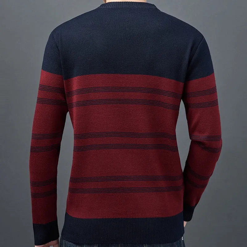 Men's Winter Coarse Wool O-Neck Flat Knitted Jersey Pullover Dress